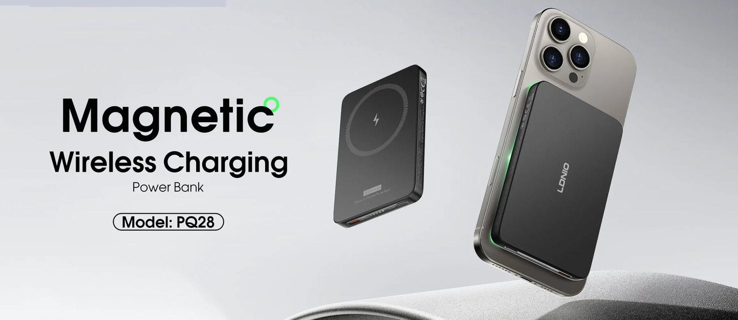 Power bank LDNIO PQ28 5000 mAh: 15W inalámbrico magnético, USB-C PD 20W, 119 g y diseño ultradelgado. Ideal para iPhone/Android. Envíos a todo el Perú.