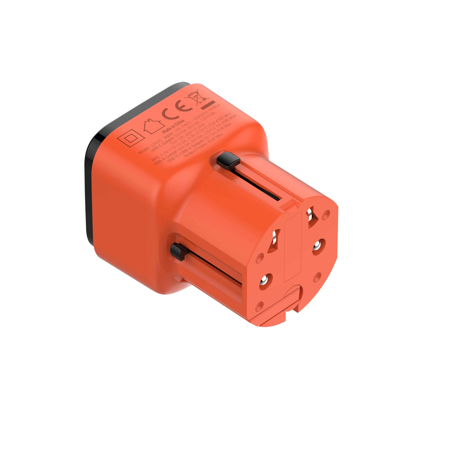 Adaptador universal global LDNIO Q2420 con US/UK/EU/AU y cargador rápido 45W (USB-C PD + USB-A). Compacto, seguro y perfecto para viajes.