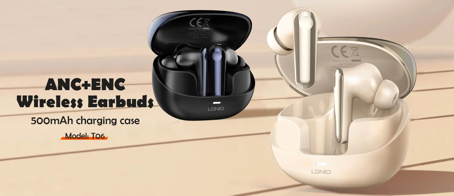 LDNIO 🎧 T06 – Audífonos TWS Bluetooth 5.3, reducción de ruido, hasta 30 h con estuche y USB-C