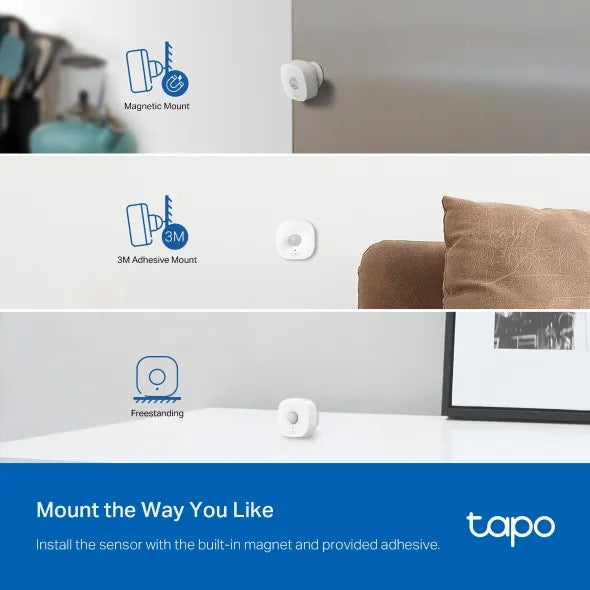 Sensor de movimiento Tapo T100. Automatiza luces y alarmas, recibe notificaciones en tiempo real. Compatible con Hub Tapo H100. ¡Compra ahora!