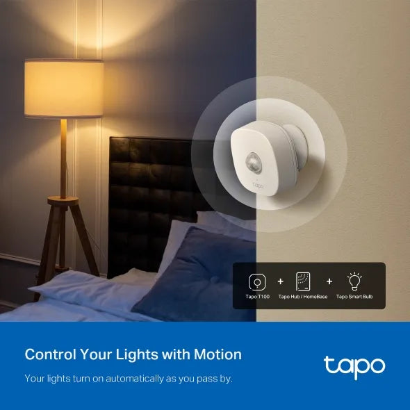Sensor de movimiento Tapo T100. Automatiza luces y alarmas, recibe notificaciones en tiempo real. Compatible con Hub Tapo H100. ¡Compra ahora!