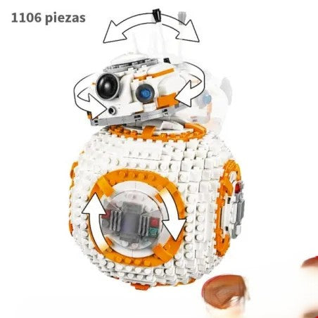 Construye a BB-8 con este set de 1106 piezas de Space Wars. Ideal para coleccionistas, decoración geek y fans de Star Wars. Material ABS de alta calidad.
