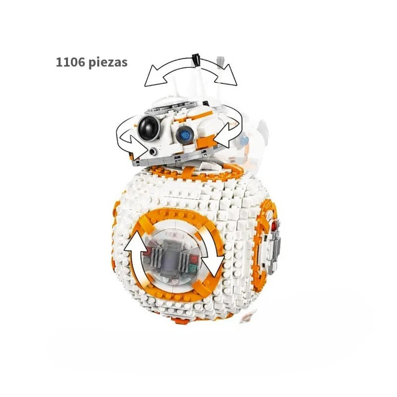 Construye a BB-8 con este set de 1106 piezas de Space Wars. Ideal para coleccionistas, decoración geek y fans de Star Wars. Material ABS de alta calidad.