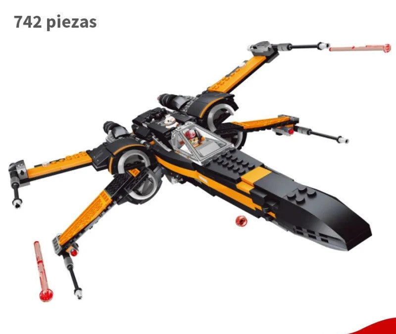 Construye el icónico X-Wing Fighter con este set de 742 piezas de Space Wars. Ideal para coleccionistas, decoración geek y fans de Star Wars. Material ABS resistente.