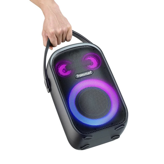 Parlante Bluetooth Tronsmart Halo 100 con sonido potente, bajos marcados y luces RGB. Ideal para fiestas, reuniones y eventos.