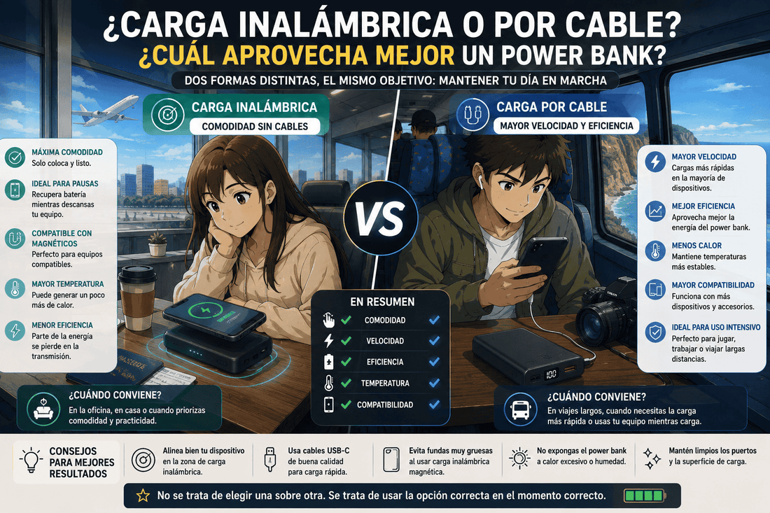 ¿Carga inalámbrica o por cable? ¿Cuál aprovecha mejor un power bank?