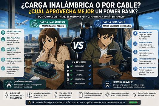 ¿Carga inalámbrica o por cable? ¿Cuál aprovecha mejor un power bank?