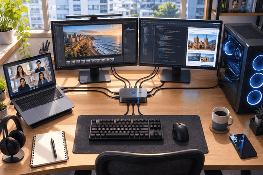 ¿Cómo usar 2 computadoras con un solo monitor, teclado y mouse? La magia del KVM