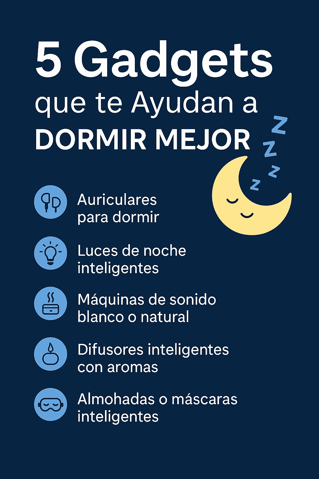 Descubre los 5 mejores gadgets para mejorar tu sueño. Auriculares, luces, difusores y más para ayudarte a dormir profundamente.