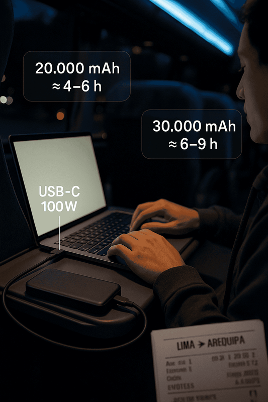Autonomía real en viaje interprovincial: trabajé 8 horas con ultrabook + power bank