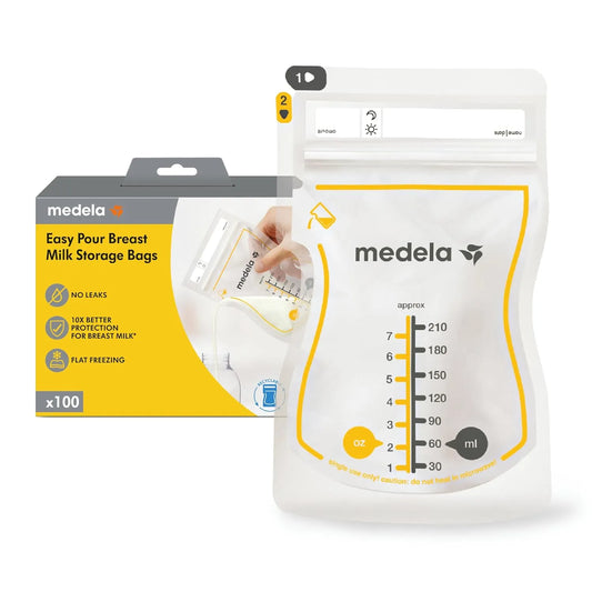 Bolsas autoportantes sin BPA para almacenar leche materna con vertido fácil y protección de nutrientes.