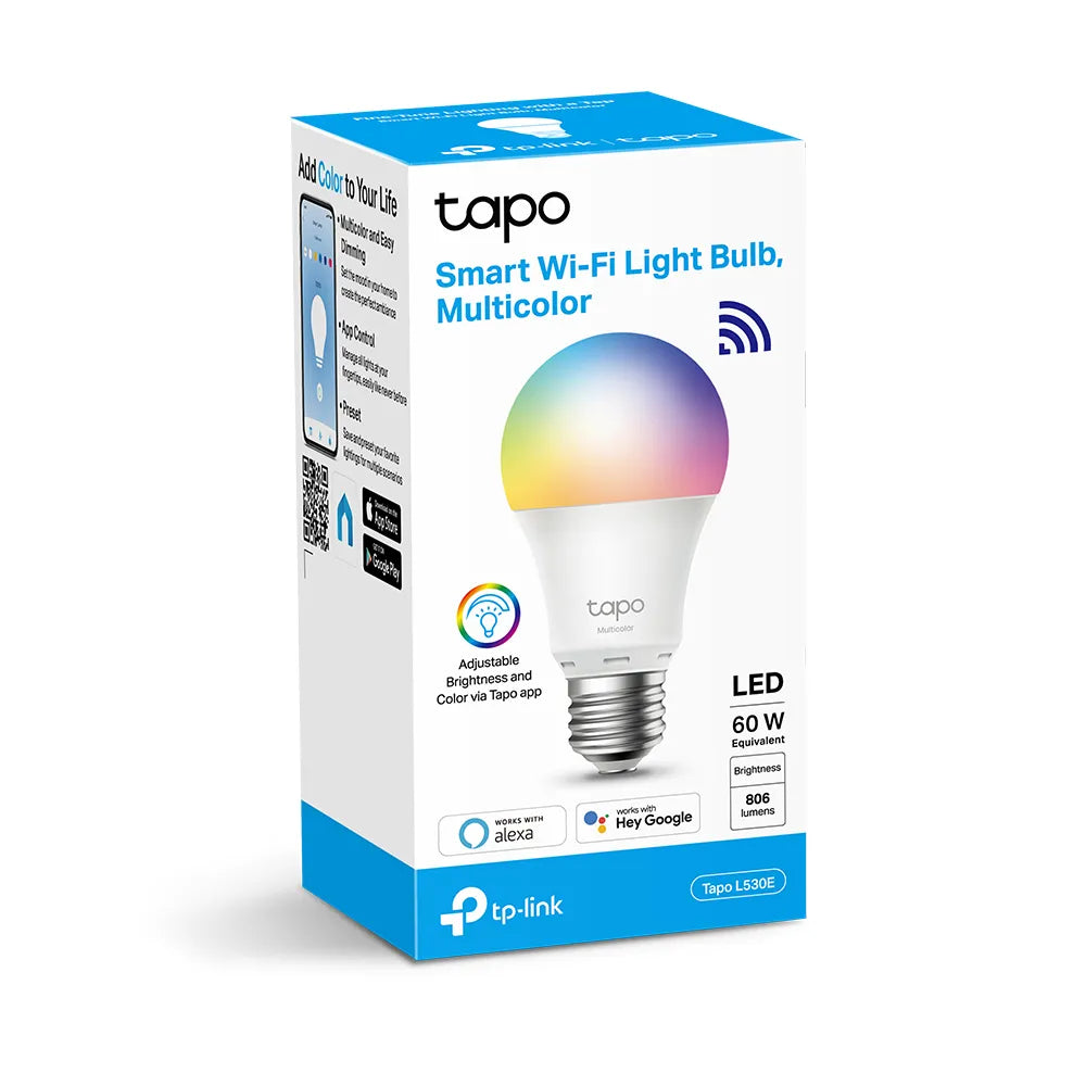 Bombilla Tapo L530E: multicolor, regulable, sin Hub. Control por app y voz, modos inteligentes y memoria. ¡Ilumina tu hogar de forma inteligente!