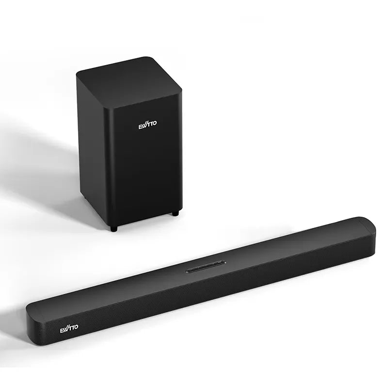 Barra de sonido EW-P469B 2.1CH con 200W y subwoofer inalámbrico de 8”. Control remoto completo y conectividad múltiple. Mejora tu TV en minutos.