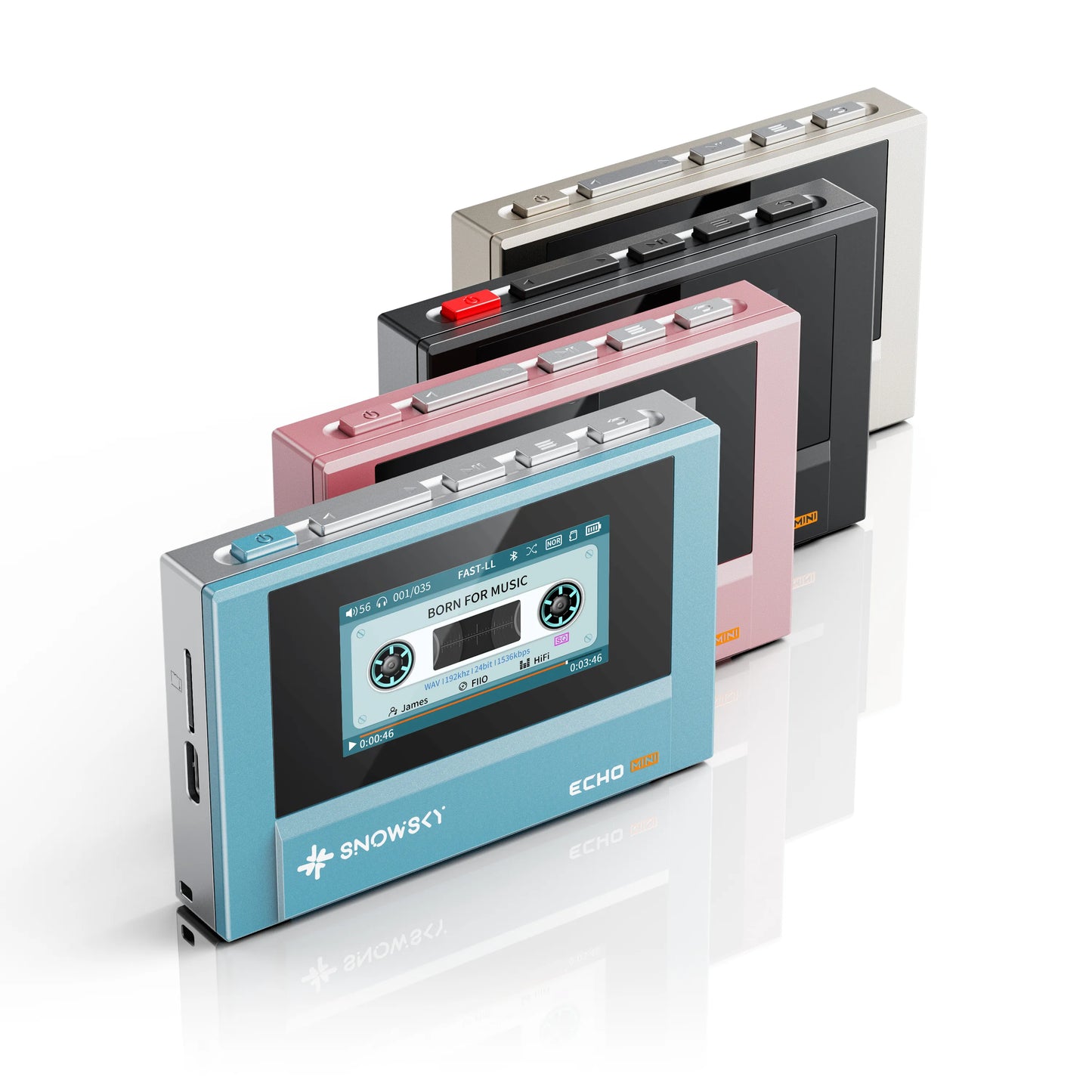 MP3 Echo MINI con 8GB, Bluetooth 5.3, 15 h y pantalla IPS. Expansión microSD hasta 256GB (no incluida). Soporta FLAC/DSD. Compacto y listo para el día a día.