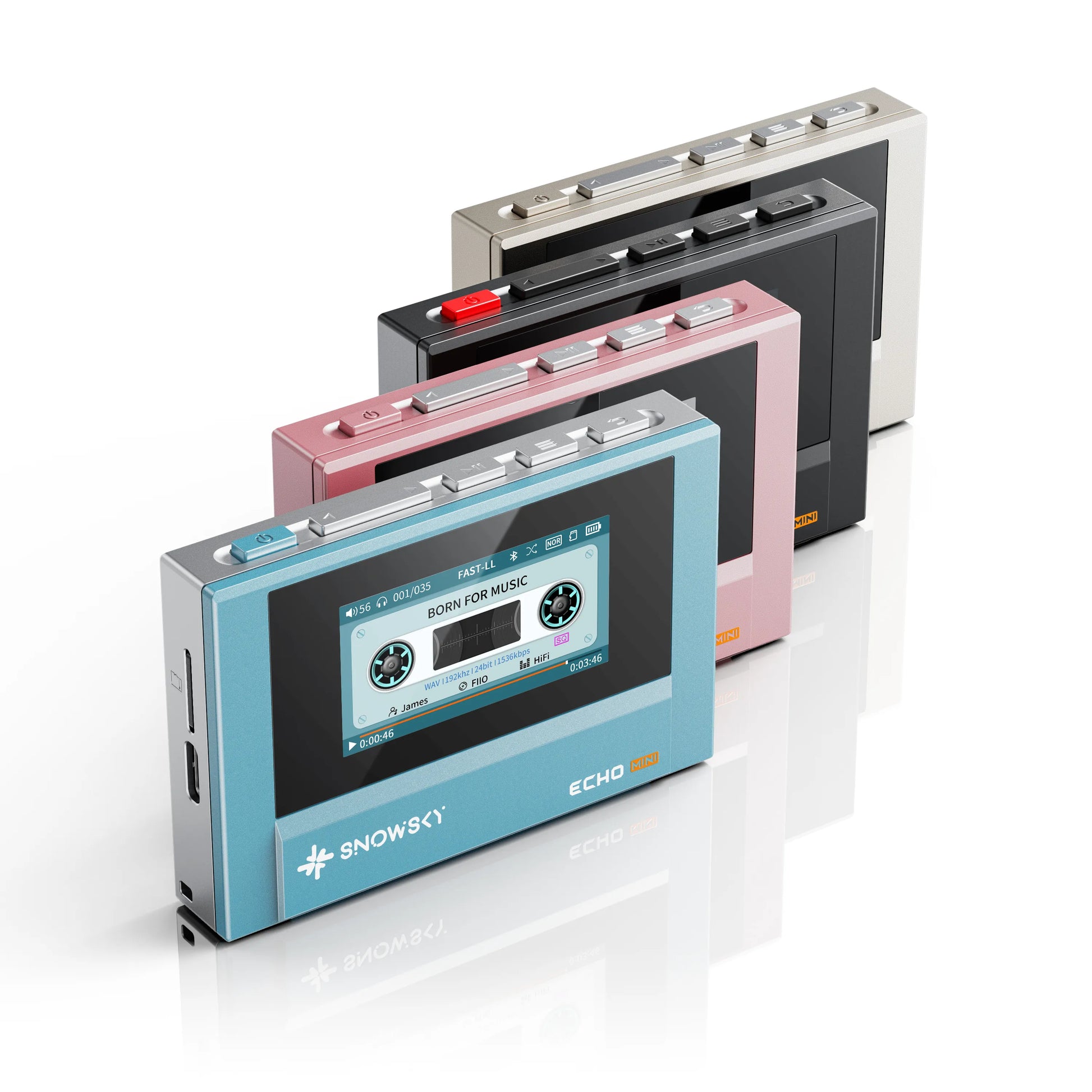 MP3 Echo MINI con 8GB, Bluetooth 5.3, 15 h y pantalla IPS. Expansión microSD hasta 256GB (no incluida). Soporta FLAC/DSD. Compacto y listo para el día a día.