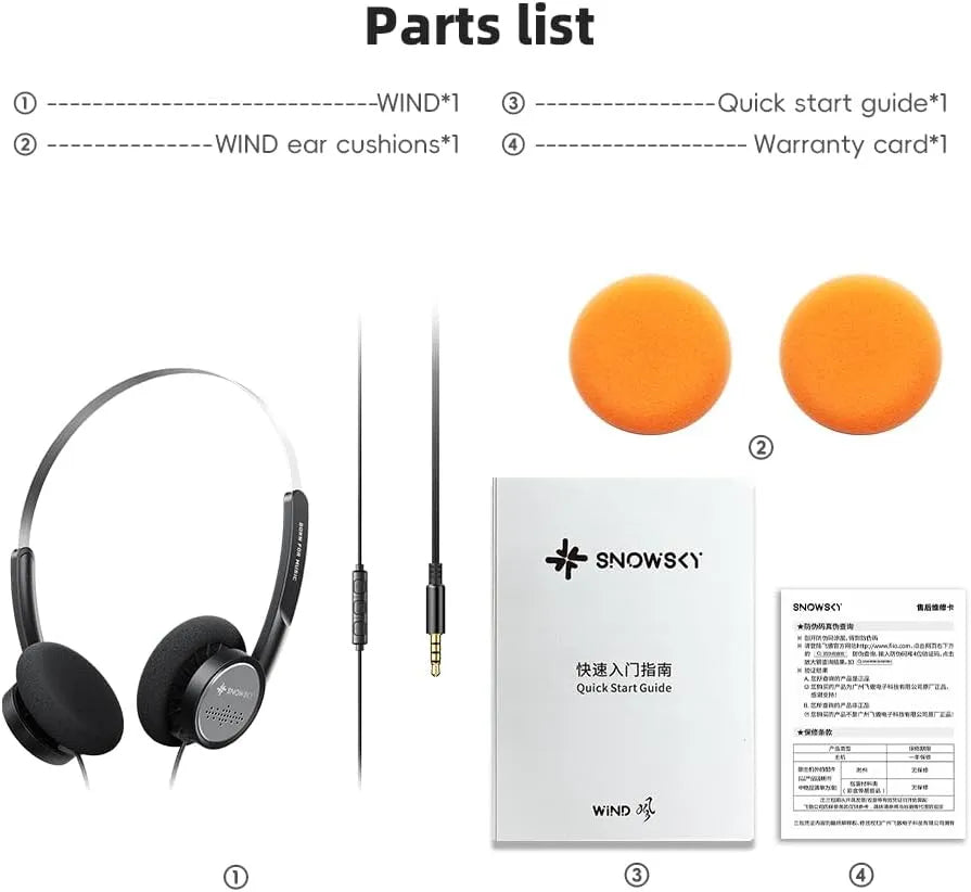 FiiO Snowsky Wind con driver 40 mm, diseño semiabierto y mic. Ligeros (≈50 g), dos almohadillas (graves/relajado) y jack 3.5 mm. Sonido Hi-Fi versátil.