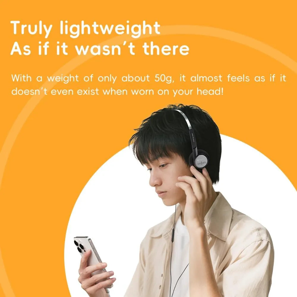 FiiO Snowsky Wind con driver 40 mm, diseño semiabierto y mic. Ligeros (≈50 g), dos almohadillas (graves/relajado) y jack 3.5 mm. Sonido Hi-Fi versátil.