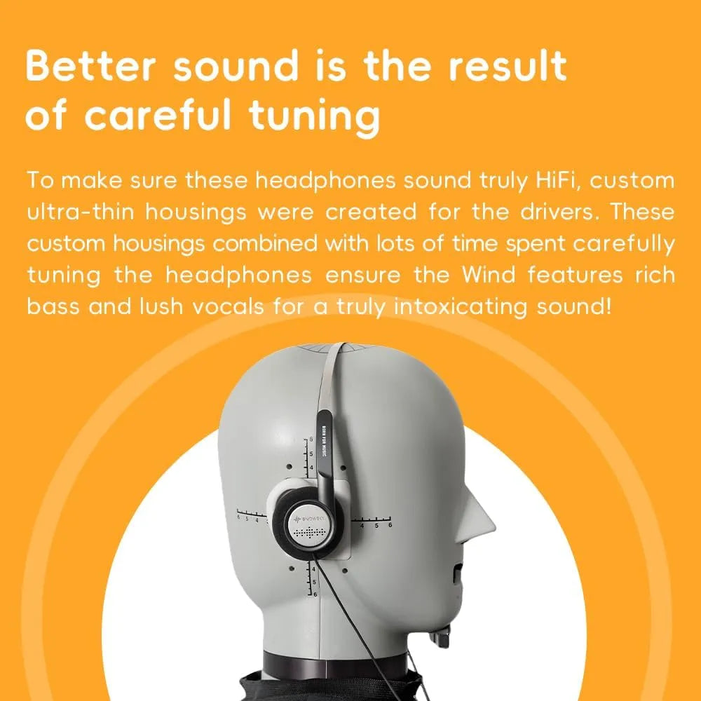 FiiO Snowsky Wind con driver 40 mm, diseño semiabierto y mic. Ligeros (≈50 g), dos almohadillas (graves/relajado) y jack 3.5 mm. Sonido Hi-Fi versátil.