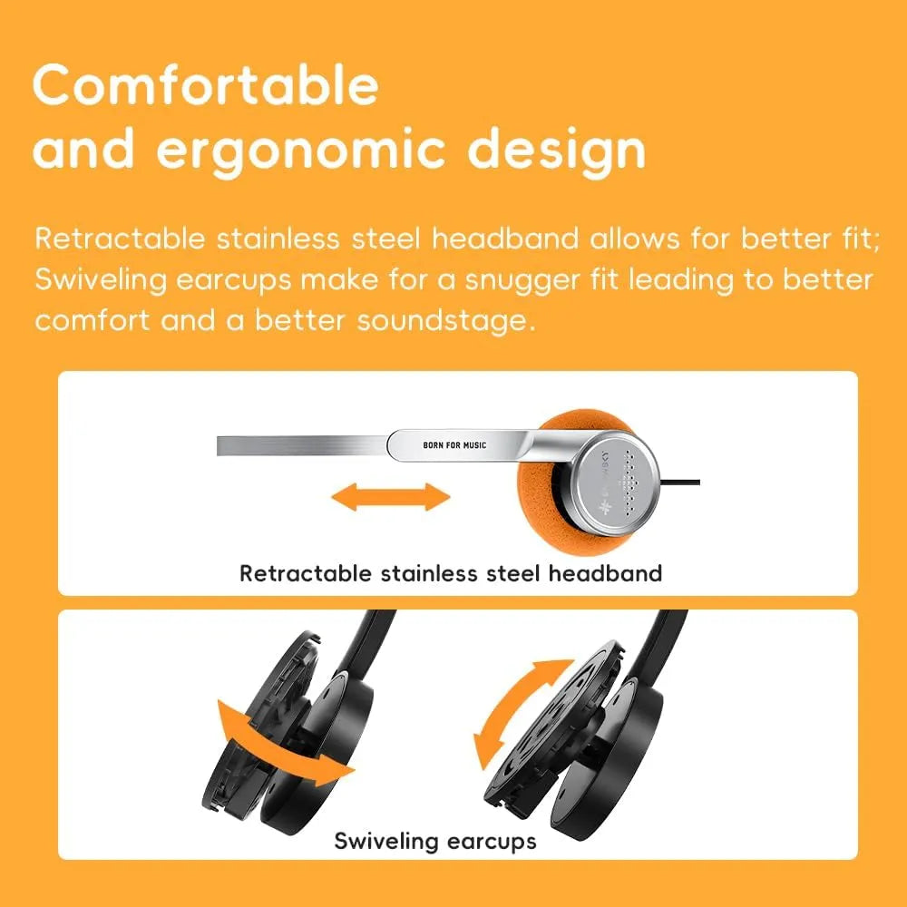 FiiO Snowsky Wind con driver 40 mm, diseño semiabierto y mic. Ligeros (≈50 g), dos almohadillas (graves/relajado) y jack 3.5 mm. Sonido Hi-Fi versátil.