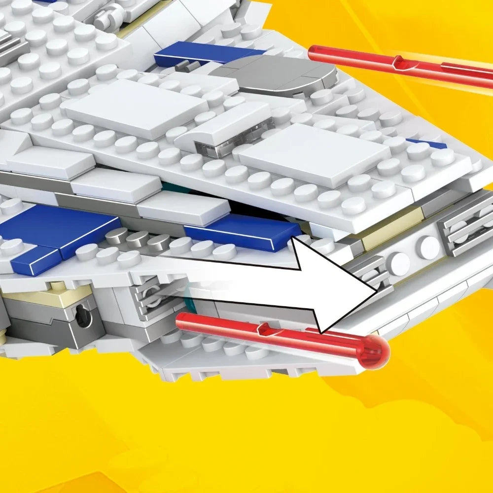 Arma la versión moderna del Halcón Milenario de Star Wars con 1449 piezas tipo LEGO. Diseño renovado, ideal para fans de la saga y coleccionistas de modelos de bloques.
