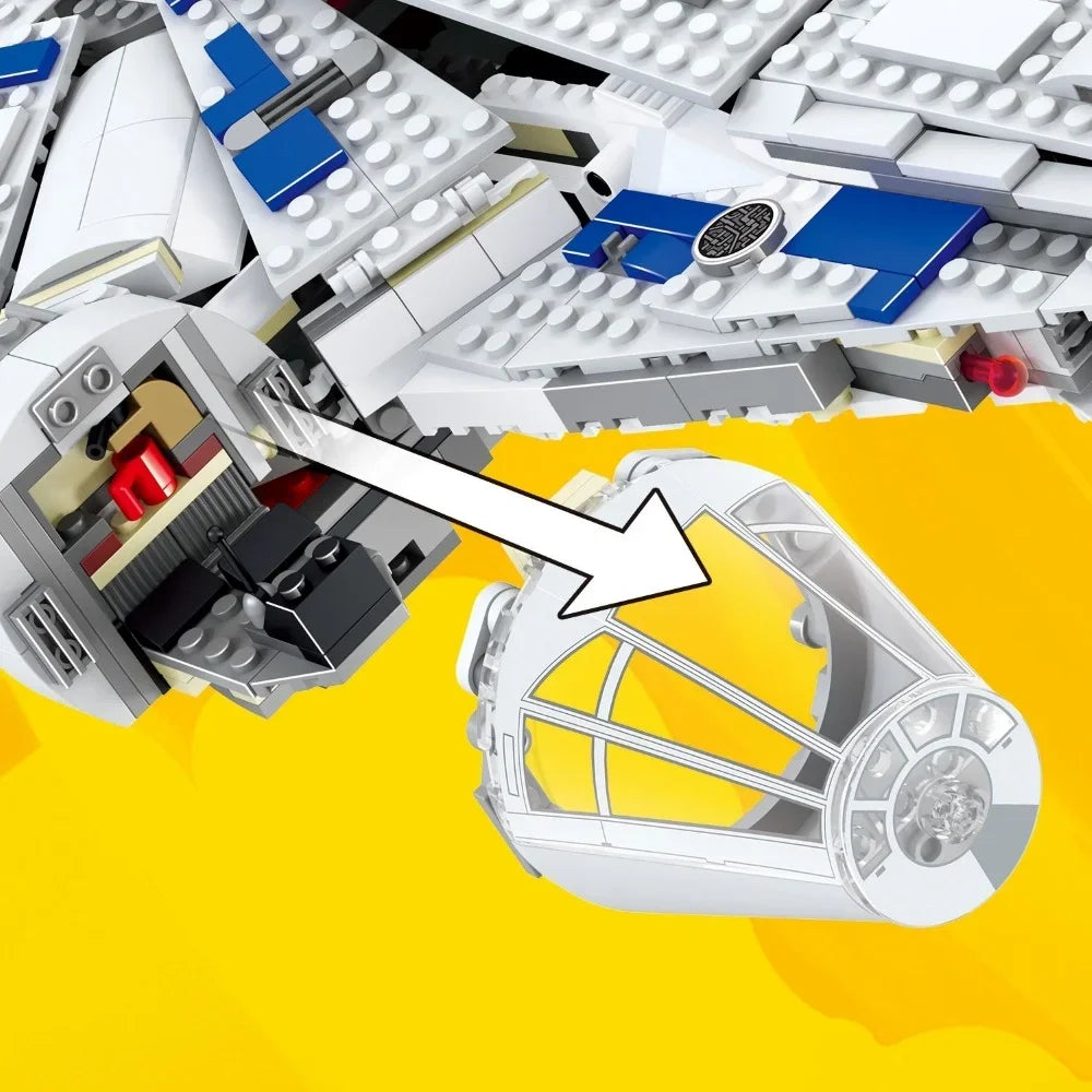 Arma la versión moderna del Halcón Milenario de Star Wars con 1449 piezas tipo LEGO. Diseño renovado, ideal para fans de la saga y coleccionistas de modelos de bloques.
