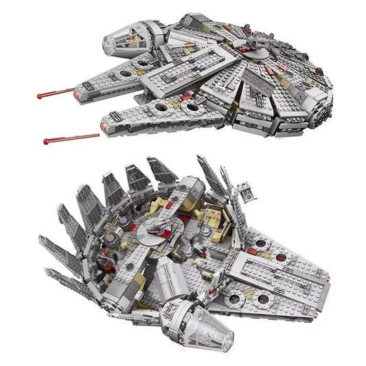 Construye el Halcón Milenario con este set de 1358 piezas tipo LEGO. Ideal para fans de Star Wars y amantes de los modelos detallados. ¡Una nave épica para armar y coleccionar!