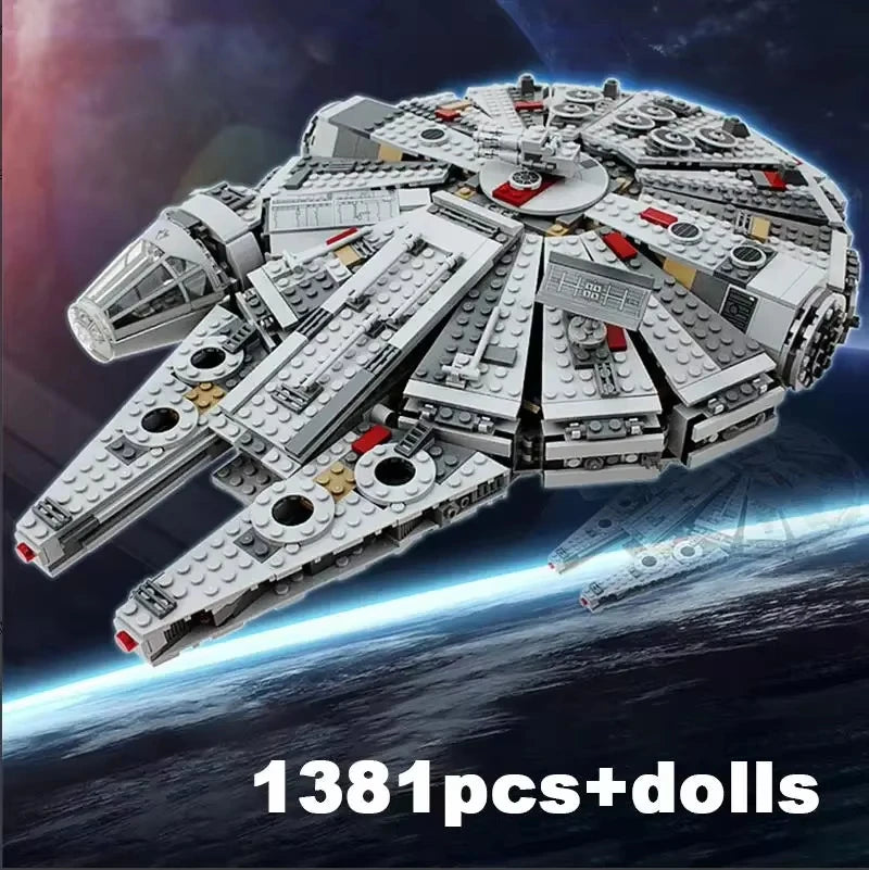 Construye el Halcón Milenario con este set de 1358 piezas tipo LEGO. Ideal para fans de Star Wars y amantes de los modelos detallados. ¡Una nave épica para armar y coleccionar!
