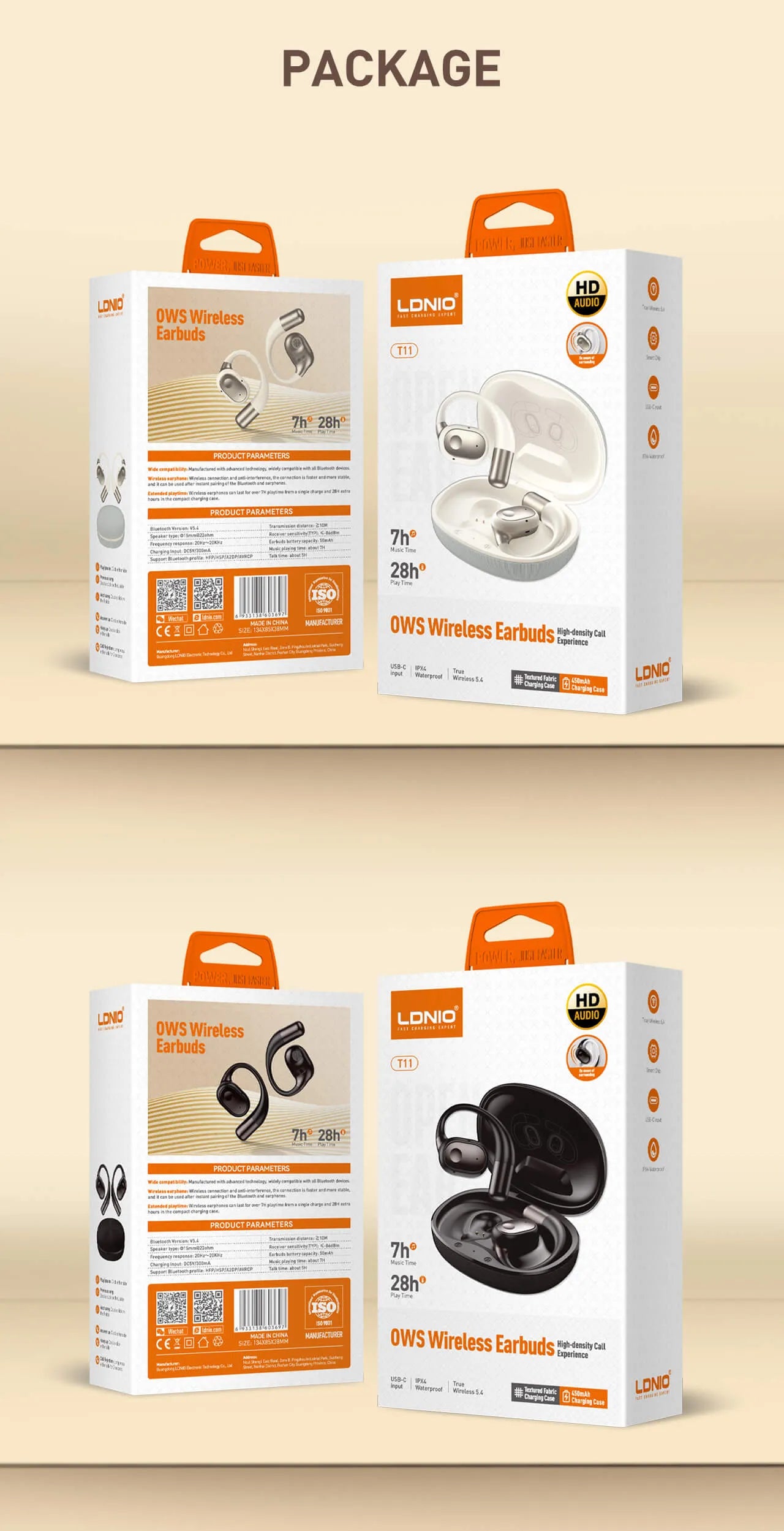 LDNIO T11 con BT 5.4, baja latencia, control táctil, IPX4 y hasta 28 h con estuche (450 mAh). USB-C. Envíos a todo el Perú.