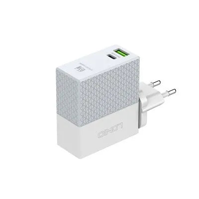 LDNIO A2620X (A2620C) 65W con USB-C PD y USB-A, PC ignífugo y 9 protecciones. Incluye cable USB-C y plugs EU/US/UK. Envíos a todo el Perú.