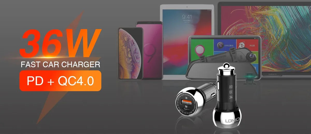 Cargador vehicular LDNIO C1 36W con USB-C PD y USB-A QC3.0, aleación de zinc y 9 protecciones. Compatible 12–24 V. Envíos a todo el Perú.