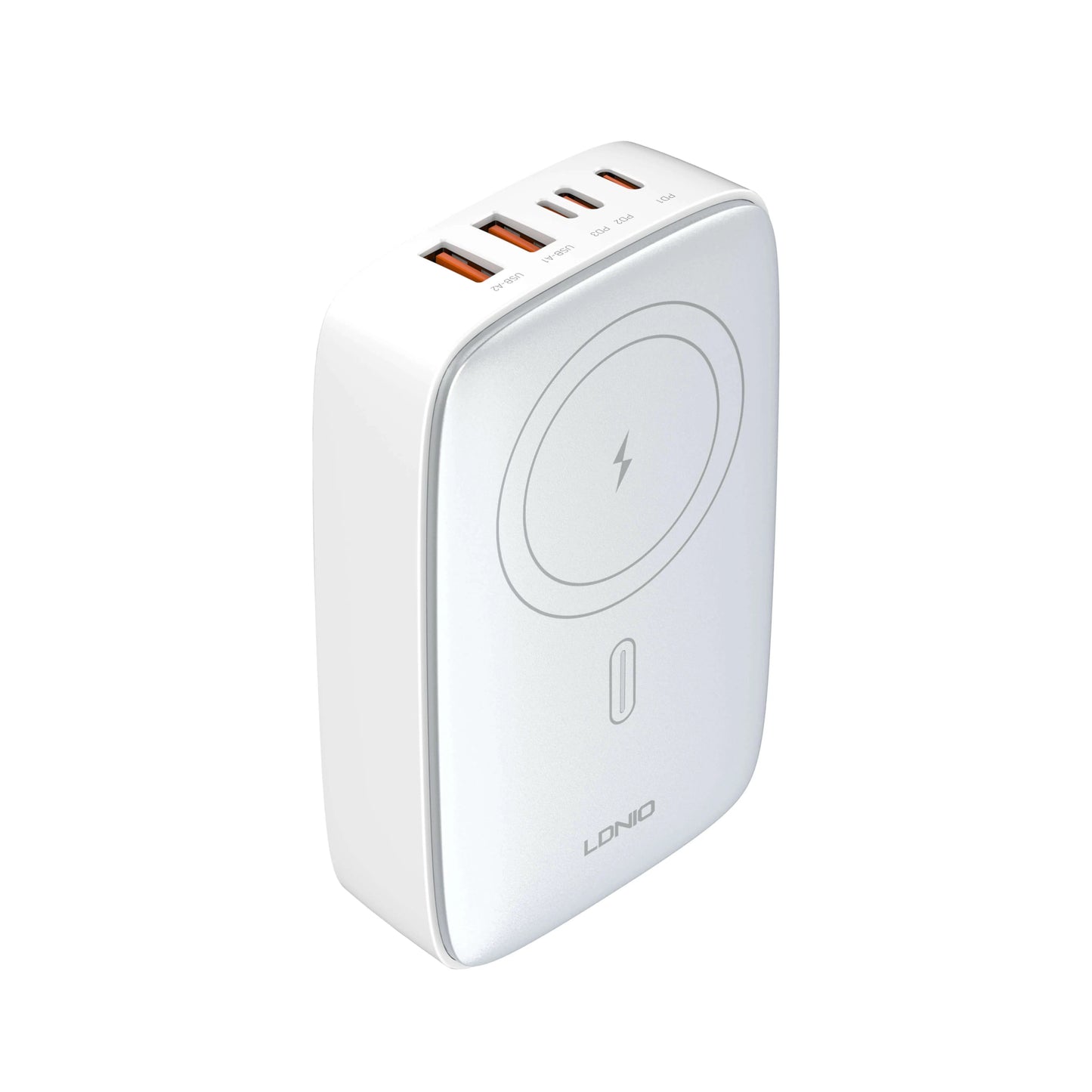 Cargador de escritorio LDNIO Q4010 con GaN 140W, 6 puertos + carga inalámbrica, plugs EU/US/UK y 9 protecciones. Ideal para laptop y móvil.