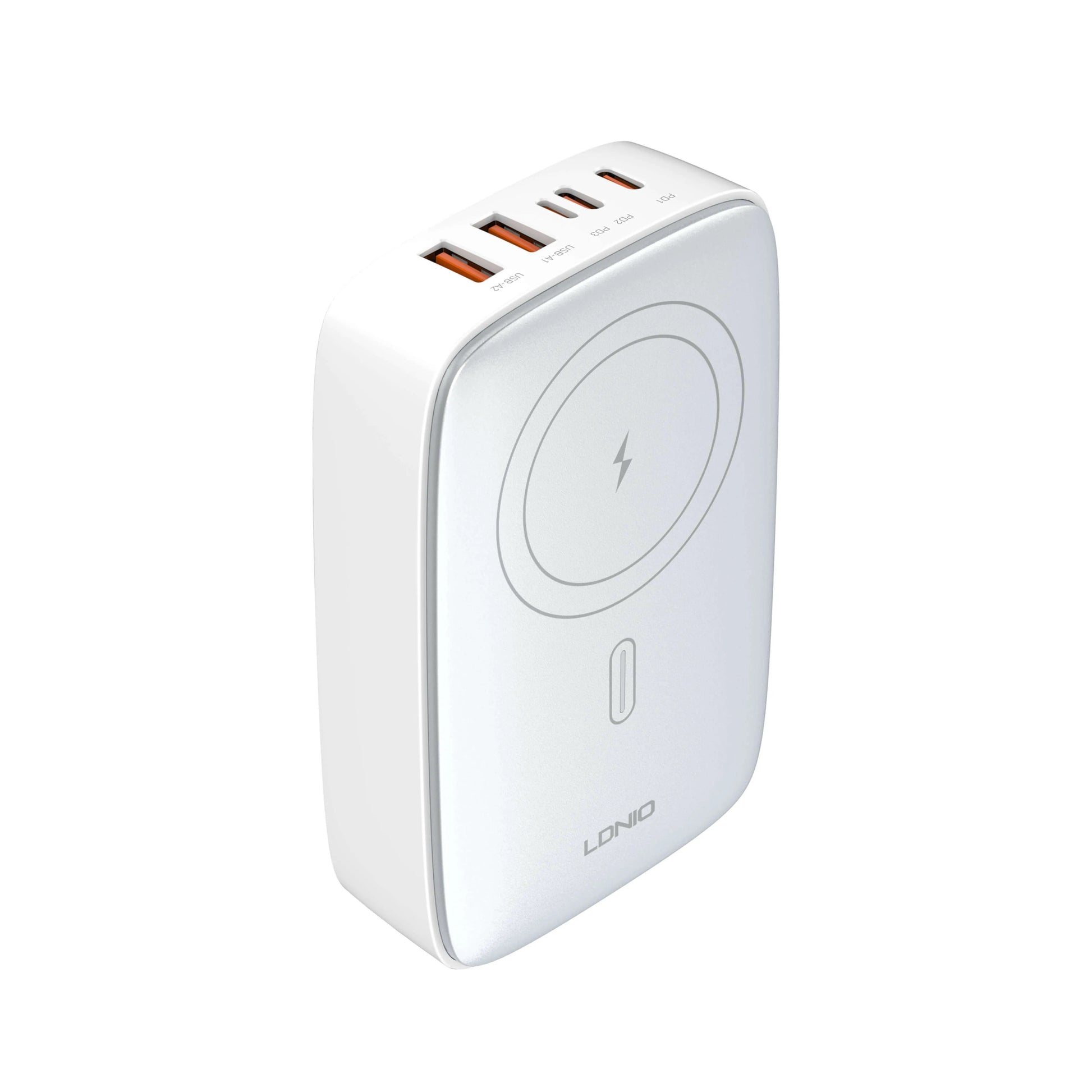 Cargador de escritorio LDNIO Q4010 con GaN 140W, 6 puertos + carga inalámbrica, plugs EU/US/UK y 9 protecciones. Ideal para laptop y móvil.