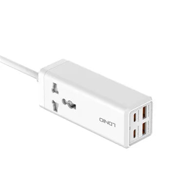 LDNIO SC1418 con 2×USB-C + 2×USB-A (65 W), cable 2 m y 2500 W. PC ignífugo y 9 protecciones. Ideal para escritorio y hogar. Envíos a todo el Perú.