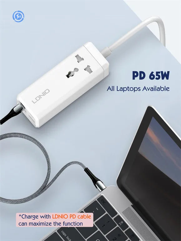 LDNIO SC1418 con 2×USB-C + 2×USB-A (65 W), cable 2 m y 2500 W. PC ignífugo y 9 protecciones. Ideal para escritorio y hogar. Envíos a todo el Perú.