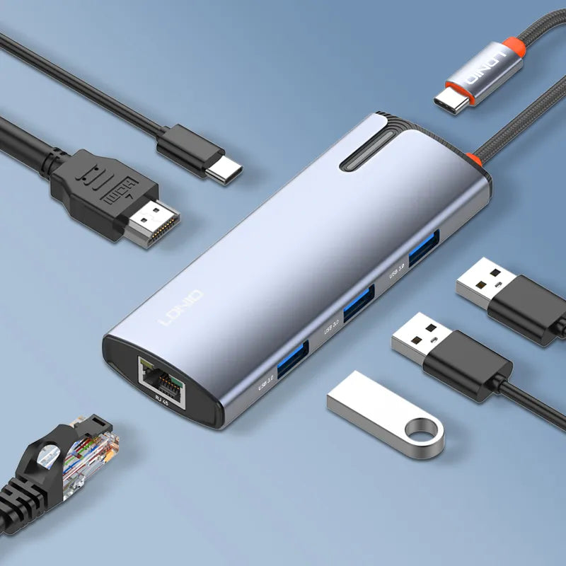 LDNIO DS-16H – Docking Station USB-C 6 en 1 con HDMI 4K, RJ45 y PD 100W