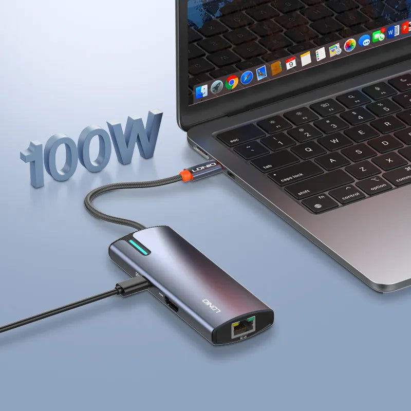 LDNIO DS-16H – Docking Station USB-C 6 en 1 con HDMI 4K, RJ45 y PD 100W