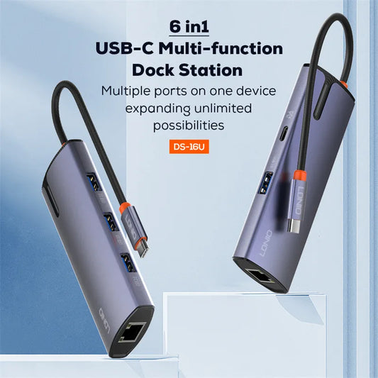 LDNIO DS-16H – Docking Station USB-C 6 en 1 con HDMI 4K, RJ45 y PD 100W