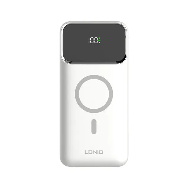 LDNIO PQ18 con 20,000 mAh, wireless magnético 15W, USB-C/USB-A hasta 22.5W, entrada 18W y 9 protecciones. Envíos a todo el Perú.
