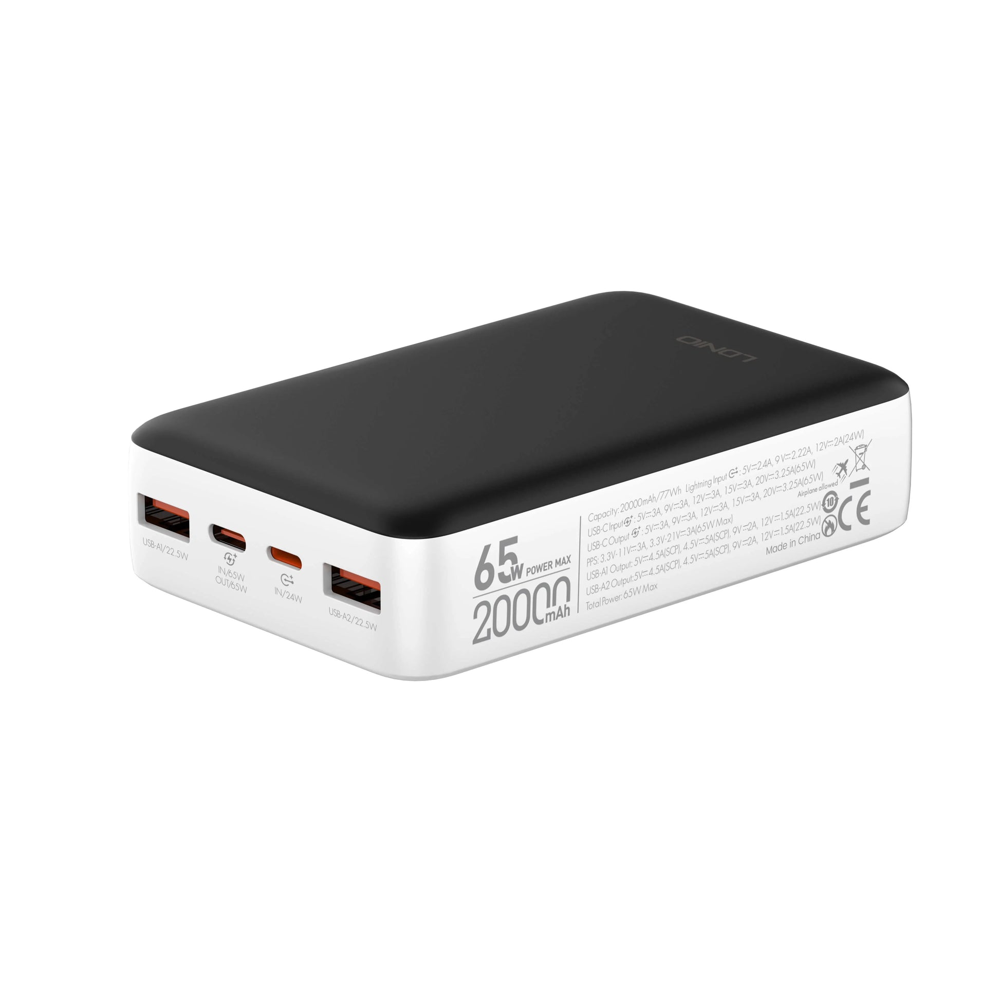LDNIO PQ27 con 20,000 mAh, USB-C 65W bidireccional y 2×USB-A 22.5W. Power bank rápido y seguro con 9 protecciones. Envíos a todo el Perú.