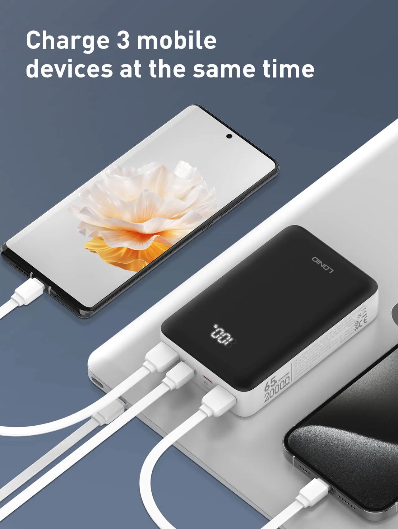 LDNIO PQ27 con 20,000 mAh, USB-C 65W bidireccional y 2×USB-A 22.5W. Power bank rápido y seguro con 9 protecciones. Envíos a todo el Perú.