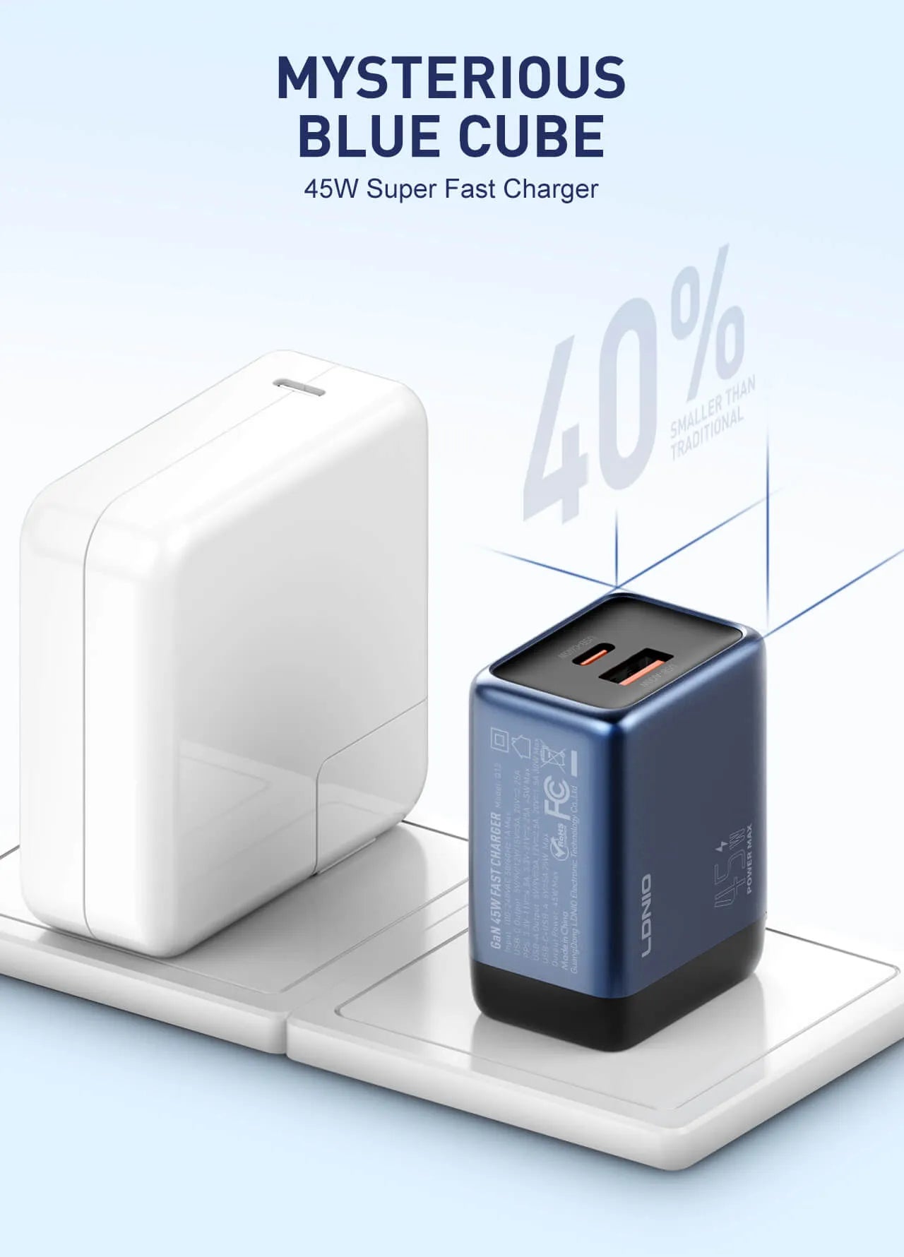 LDNIO Q12 – Cargador GaN 45W (USB-C + USB-A)