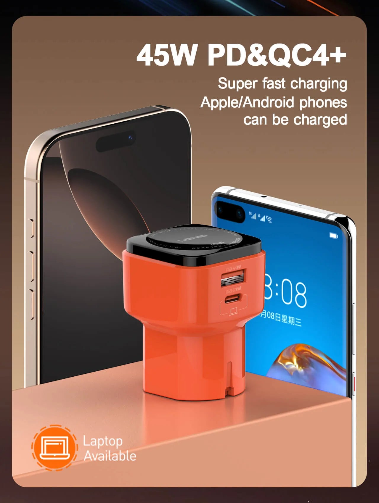 Adaptador universal global LDNIO Q2420 con US/UK/EU/AU y cargador rápido 45W (USB-C PD + USB-A). Compacto, seguro y perfecto para viajes.