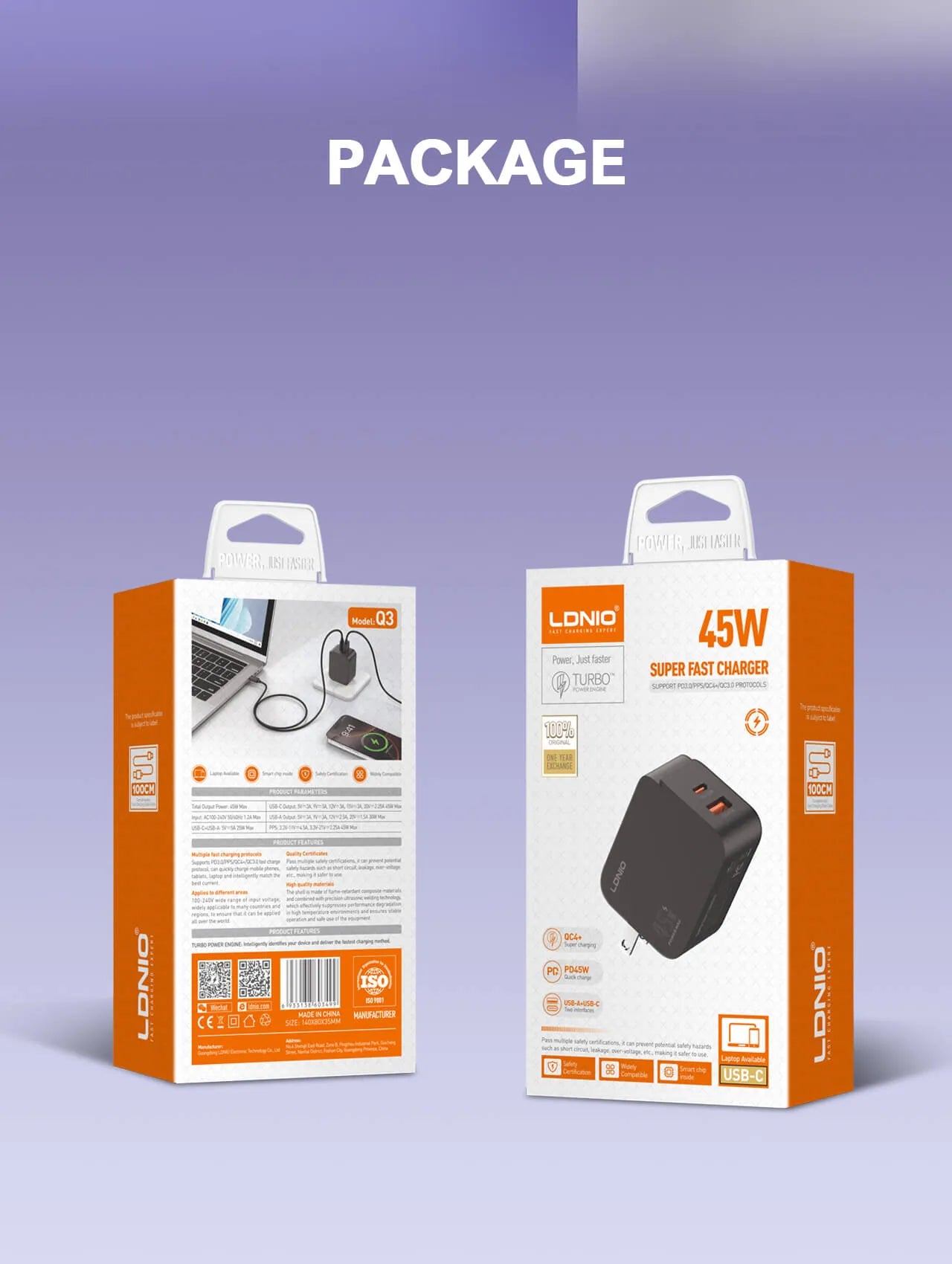 LDNIO Q3 – Cargador súper rápido 45W (USB-C + USB-A)