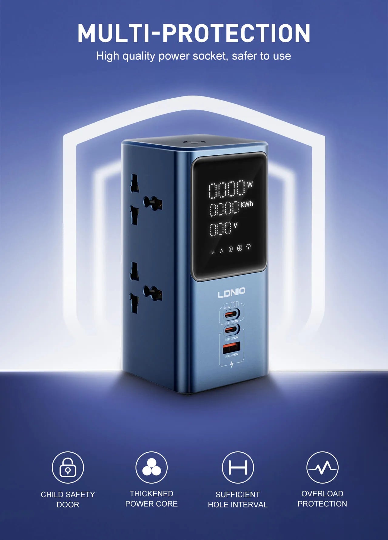 Regleta/Hub LDNIO SC2: hasta 45W, puertos USB-C/USB-A, luz LED, protecciones y diseño compacto. Menos cargadores, menos cables en tu escritorio.