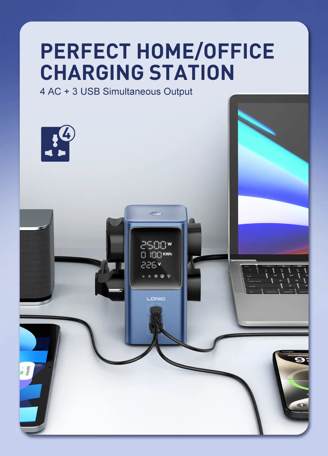 Regleta/Hub LDNIO SC2: hasta 45W, puertos USB-C/USB-A, luz LED, protecciones y diseño compacto. Menos cargadores, menos cables en tu escritorio.