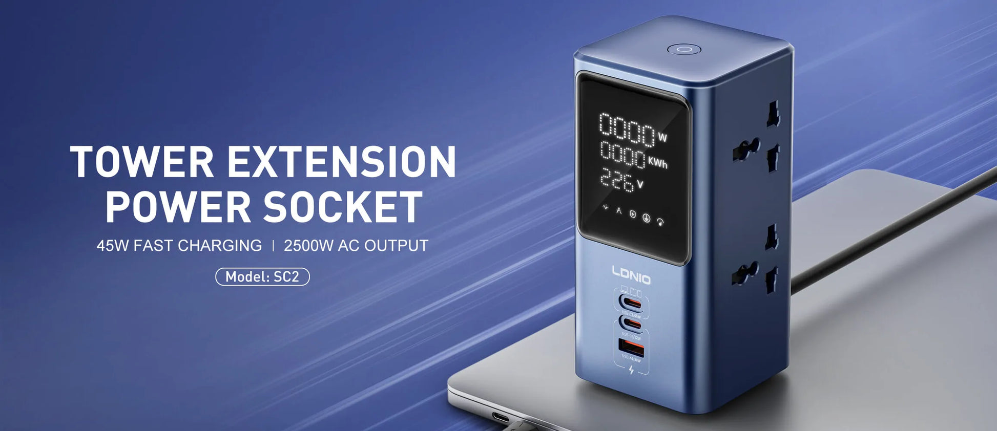 Regleta/Hub LDNIO SC2: hasta 45W, puertos USB-C/USB-A, luz LED, protecciones y diseño compacto. Menos cargadores, menos cables en tu escritorio.