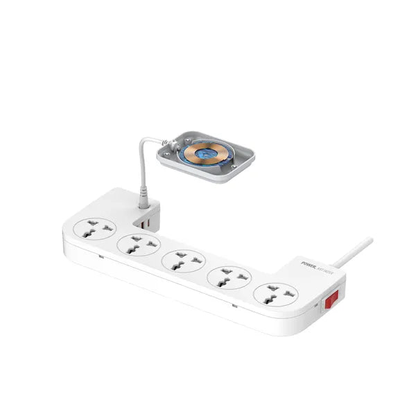 Ordena tu escritorio con la LDNIO SN5311W: regleta con caja organizadora, Qi 15W, USB-C PD 20W y USB-A QC. Cable 2 m, botón maestro y 9 protecciones.