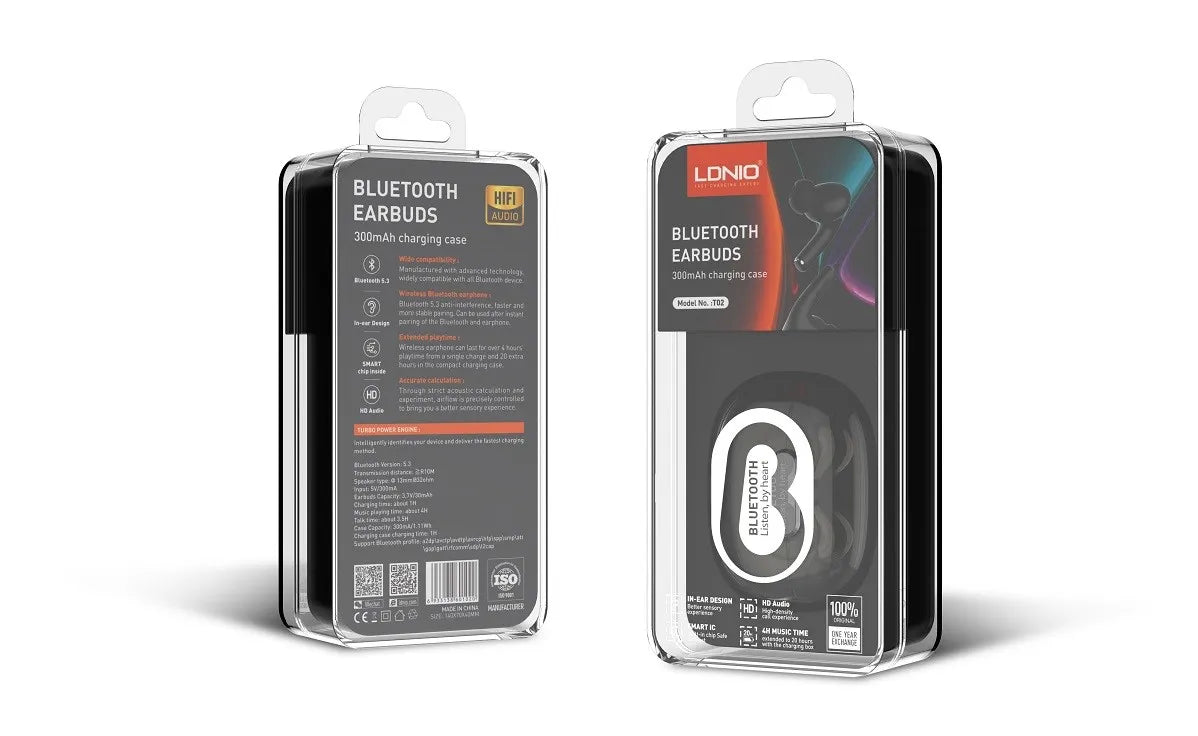 Audífonos LDNIO T02 TWS: Bluetooth 5.3, driver 13 mm, hasta 20 h con estuche y USB-C. Compactos, táctiles y listos para el día a día.