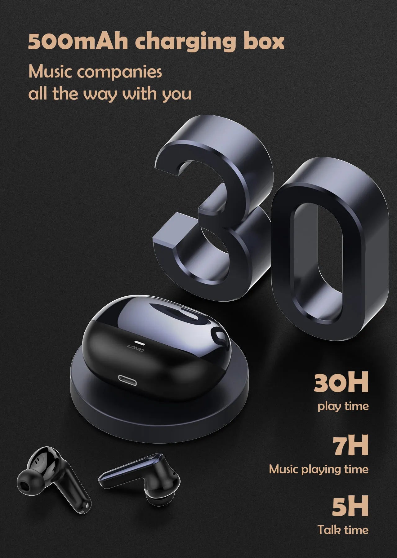 LDNIO 🎧 T06 – Audífonos TWS Bluetooth 5.3, reducción de ruido, hasta 30 h con estuche y USB-C