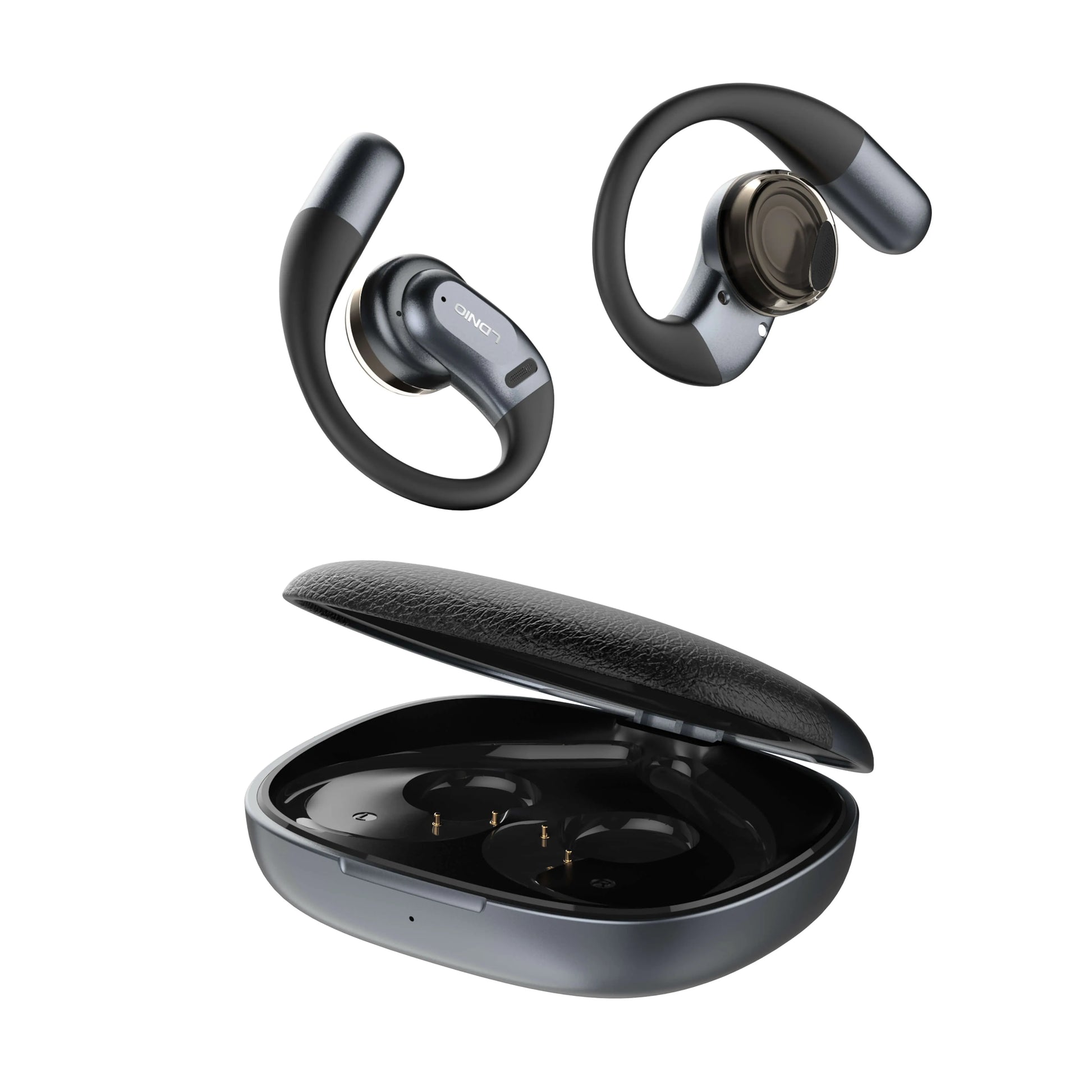 Auriculares LDNIO T12 ear-hook con BT 5.4, IPX4, estuche 1000 mAh (hasta 54 h), baja latencia, táctiles y USB-C. Ajuste firme y cómodo.